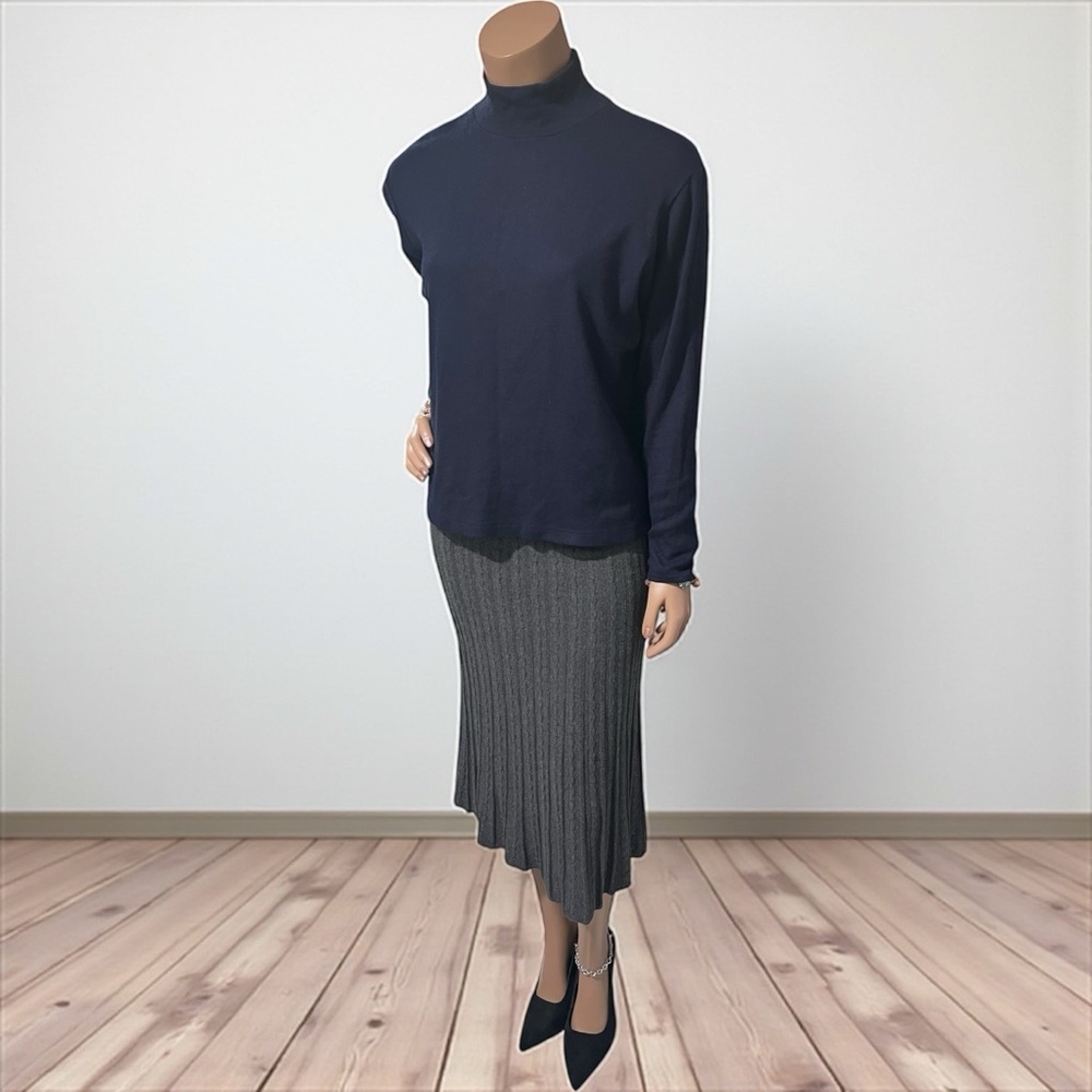 Navy Turtleneck Ellen Tracy Paired with a Ellen Tracy Gray Pleated Skirt c close - Picture 4 of 12